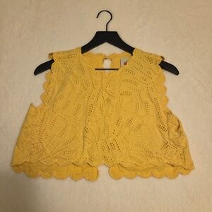 Farm Rio Yellow Monstera Eyelet Crop Top XS